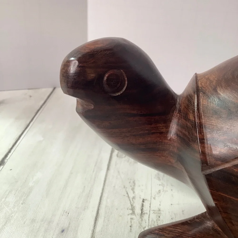 Vintage Handmade Wooden Turtle Statue Carved Wood Folk Art Animal Figurine
